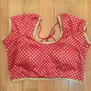 Red & Gold Satin Saree Blouse